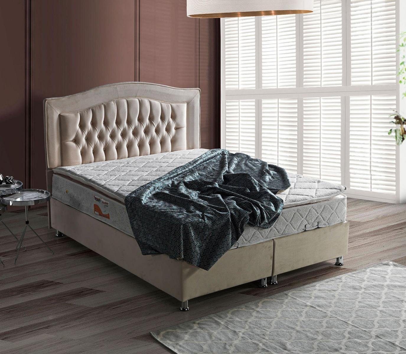 JVmoebel Bett Bett Design Betten Luxus Beige Polster Schlafzimmer Möbel Silber (Bett), Made In Europe