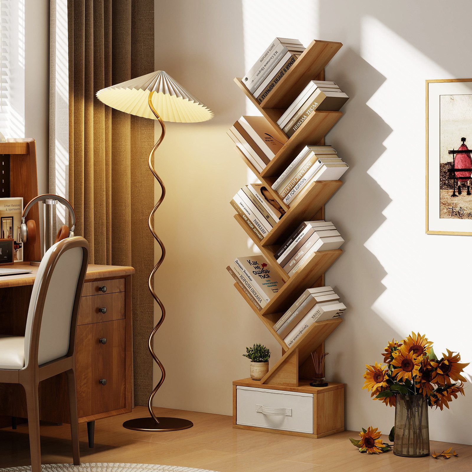 COSTWAY Bücherregal, 8-stöckig, mit Schublade, Baumform, günstig online kaufen