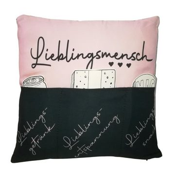 Bada Bing Dekokissen Lieblingsmensch Kissen mit Taschen Couch-Kissen originelles Geschenk, Mit drei Taschen zum befüllen