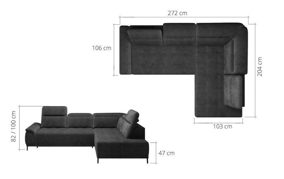 JVmoebel L-Form Ecksofa Neu, Made Schwarze Modern in Europe Wohnlandschaft Polstersofa Luxus