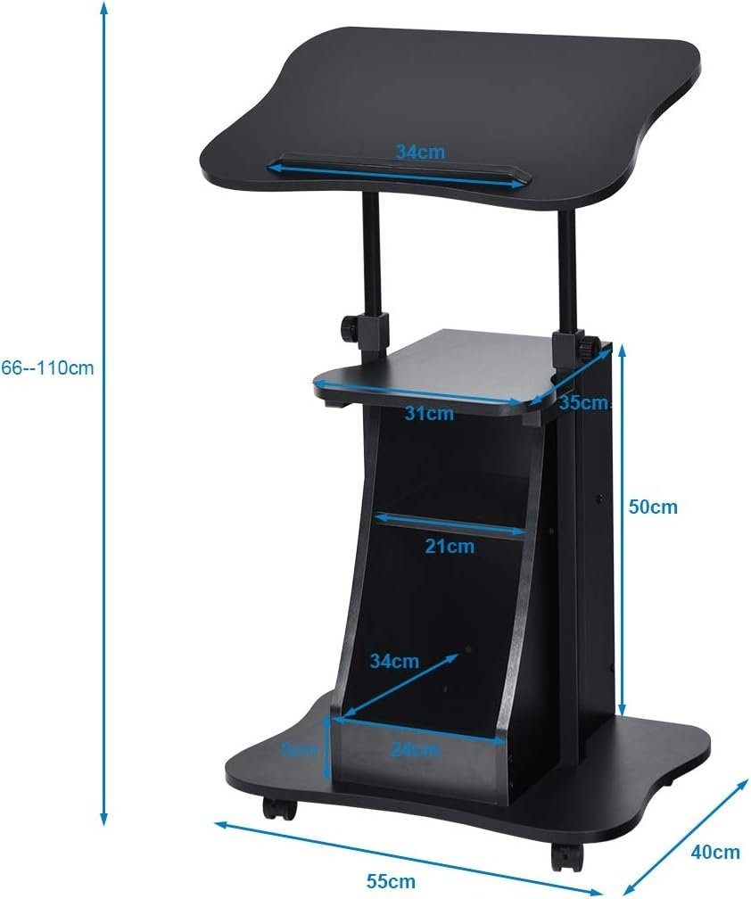 KOMFOTTEU Laptoptisch höhenverstellbar, Laptopständer mit 4 Rädern