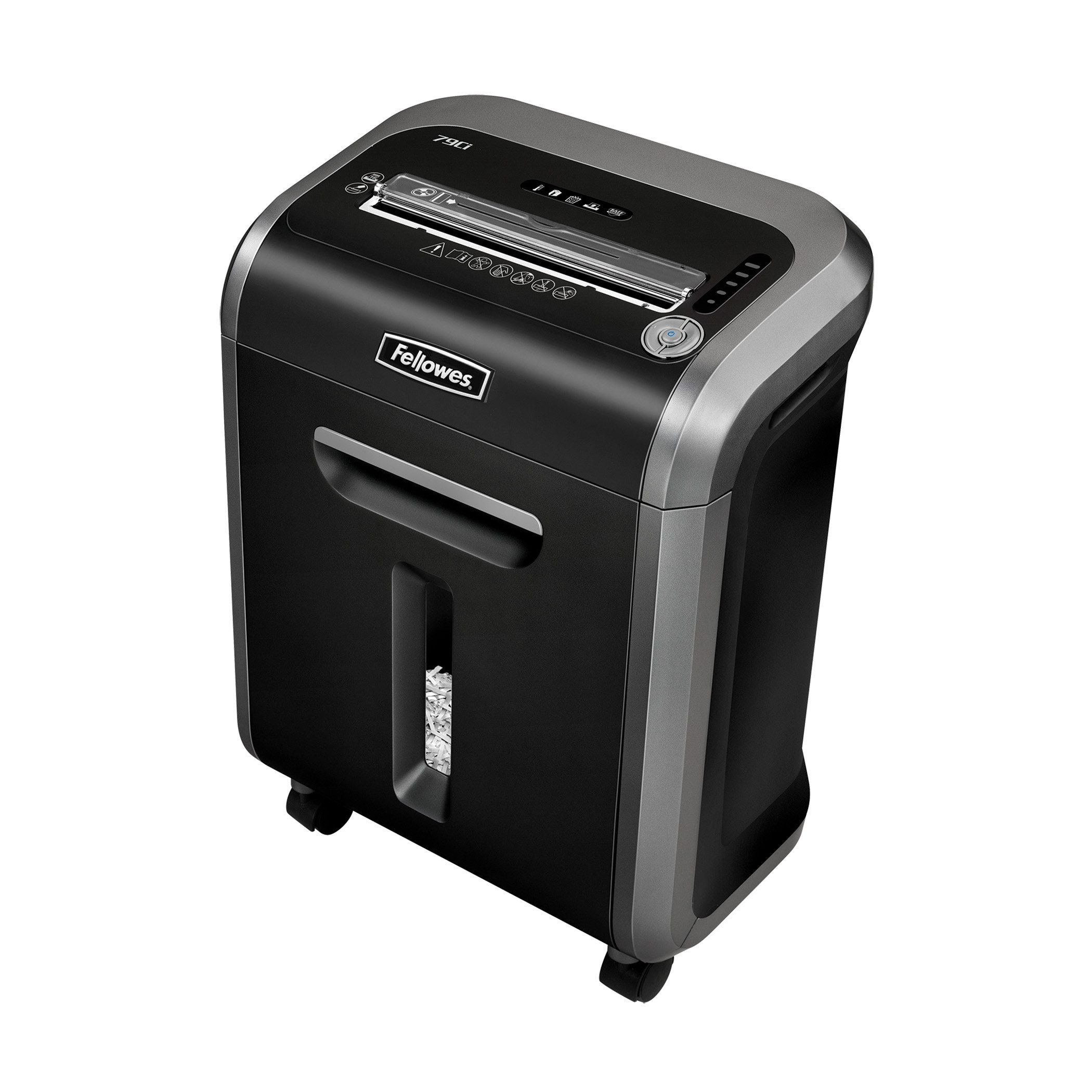 FELLOWES Aktenvernichter Fellowes Aktenvernichter 79Ci Partikelschnitt 4x38mm P4 mit Rollen, SafeSense, SilentShred, 100% staufrei, Energie-Spar, Partikel P-4, 23L