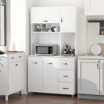 HOMCOM Küchenbuffet Küchenschrank Küchenschrank Kommode mit 3 Schubladen mit verstellbaren Ablagen Weiß