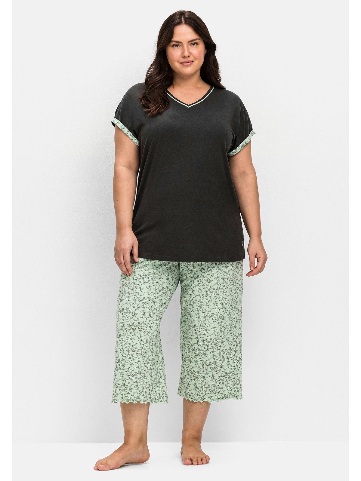 Sheego Pyjama Große Größen (Set) Oversized-Shirt 3/4-Hose mit und