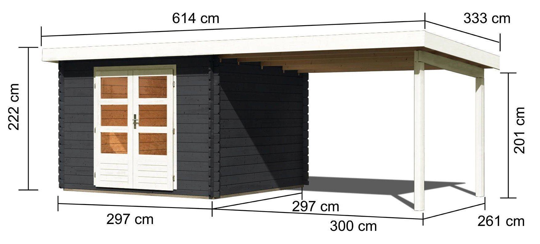 KONIFERA Gartenhaus Schloßsee 5, BxT: Fußboden 704x333 im und Haus (Set), Anbaudach cm, mit