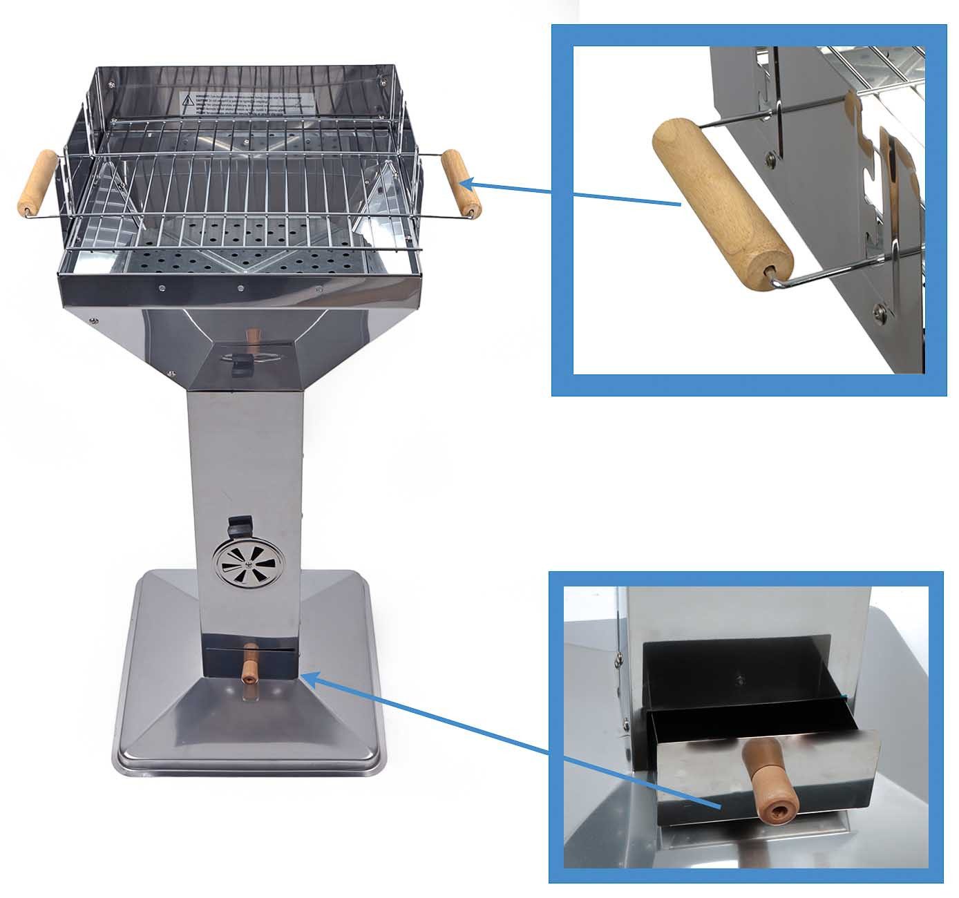 Bubble-Store Holzkohlegrill Standgrill, Grillrost 3-fach höhenverstellbar, Edelstahl Trichtergrill