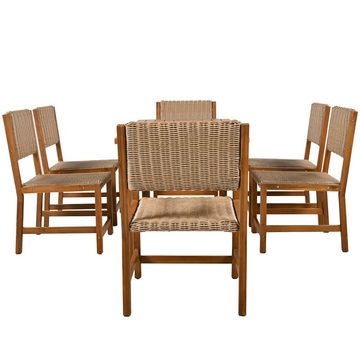 Merax Garten-Essgruppe für 6 Personen, (7-tlg., 1 Esstisch/6 Stühle), Gartenmöbel Set aus Akazie und HDPE, Sitzgarnitur, Sitzgruppe