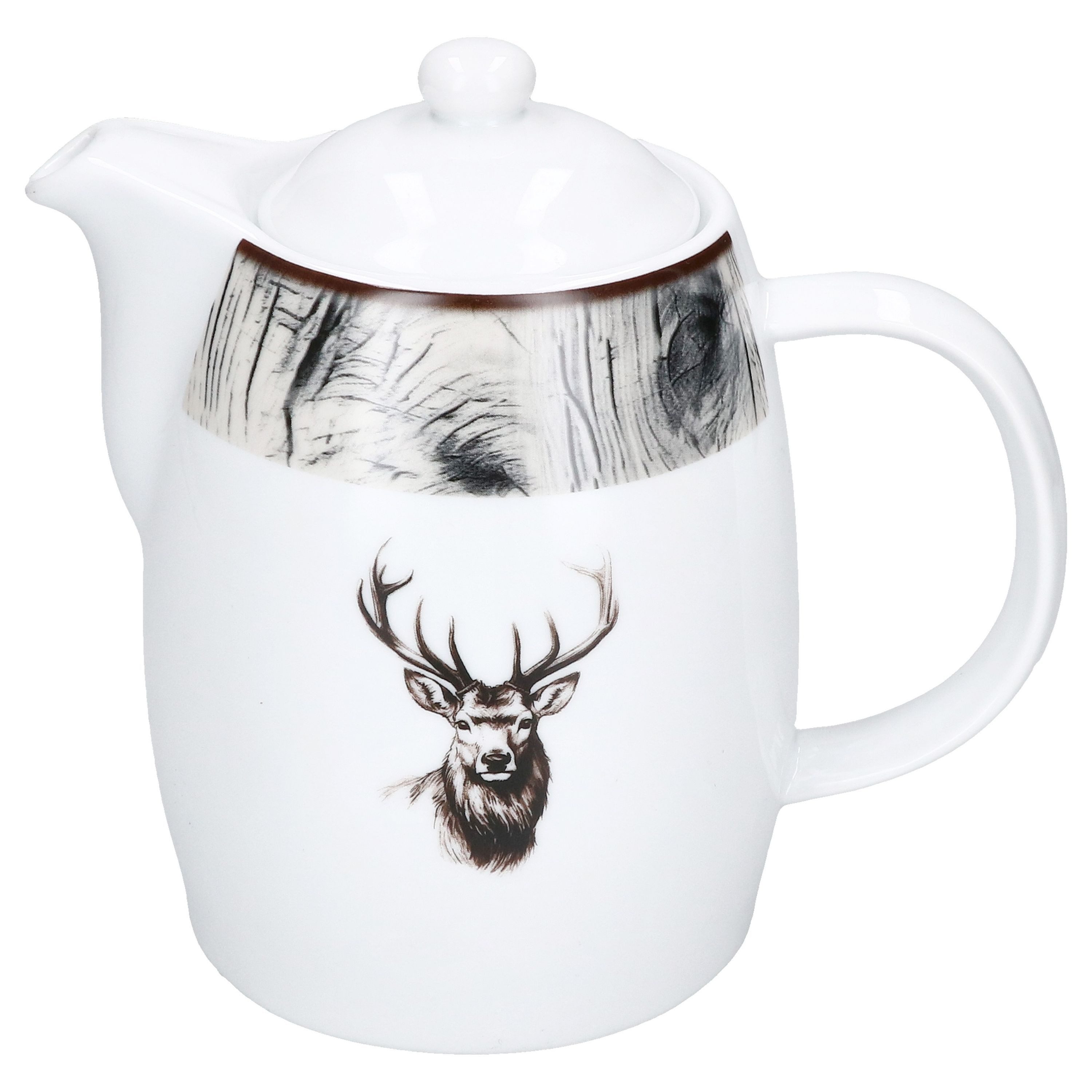 MamboCat Kanne Kanne Alois 850ml mit Deckel Porzellan Tee & Kaffee Hirsch-Dekor