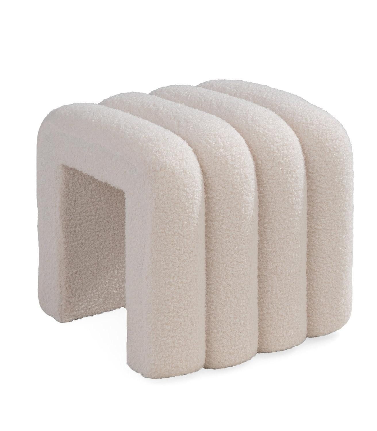 Home4You Polsterhocker B 40 x H 40 cm, Wollweiß, Teddystoff, (1 St), MDF, flauschig