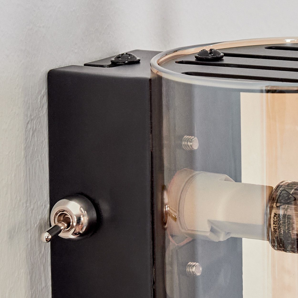 hofstein Wandleuchte Wandlampe aus Metall/Glas in Schwarz/Bernstein, ohne Leuchtmittel, moderne Up&Down-Leuchte mit Lichteffekt, Schalter am Gehäuse, G9