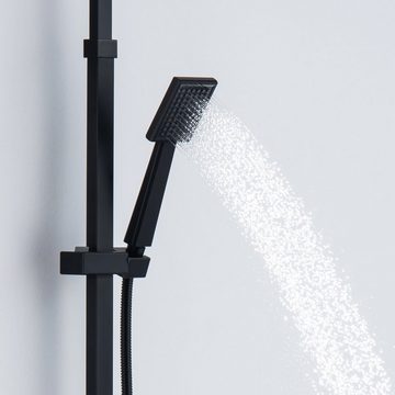 Auralum Duschsäule Duschsystem mit Thermostat Duscharmatur Duschset mit Regendusche, mit Handbrause und höhenverstellbar Duschstange