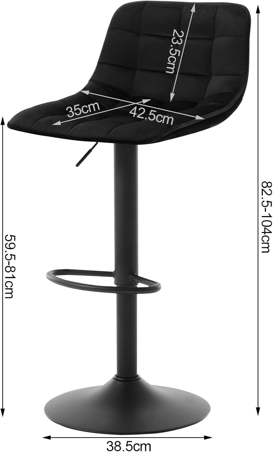 Woltu Barhocker (2 St), höhenverstellbar & 360° drehbar, Samt und Metall