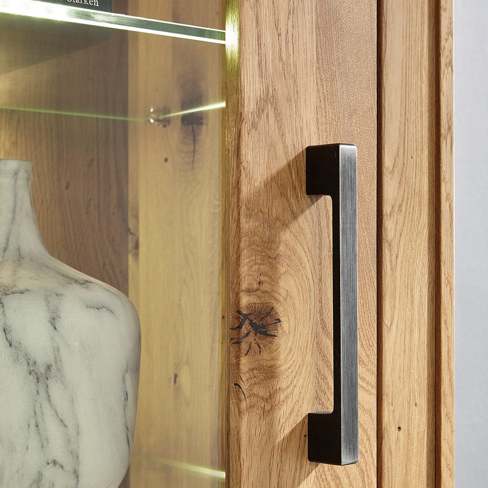 Lomadox Wohnwand WINNIPEG-69, (2-St., Wandboard Lowboard), in Wildeiche massiv geölt mit Hirnholz-Element, inkl. Beleuchtung