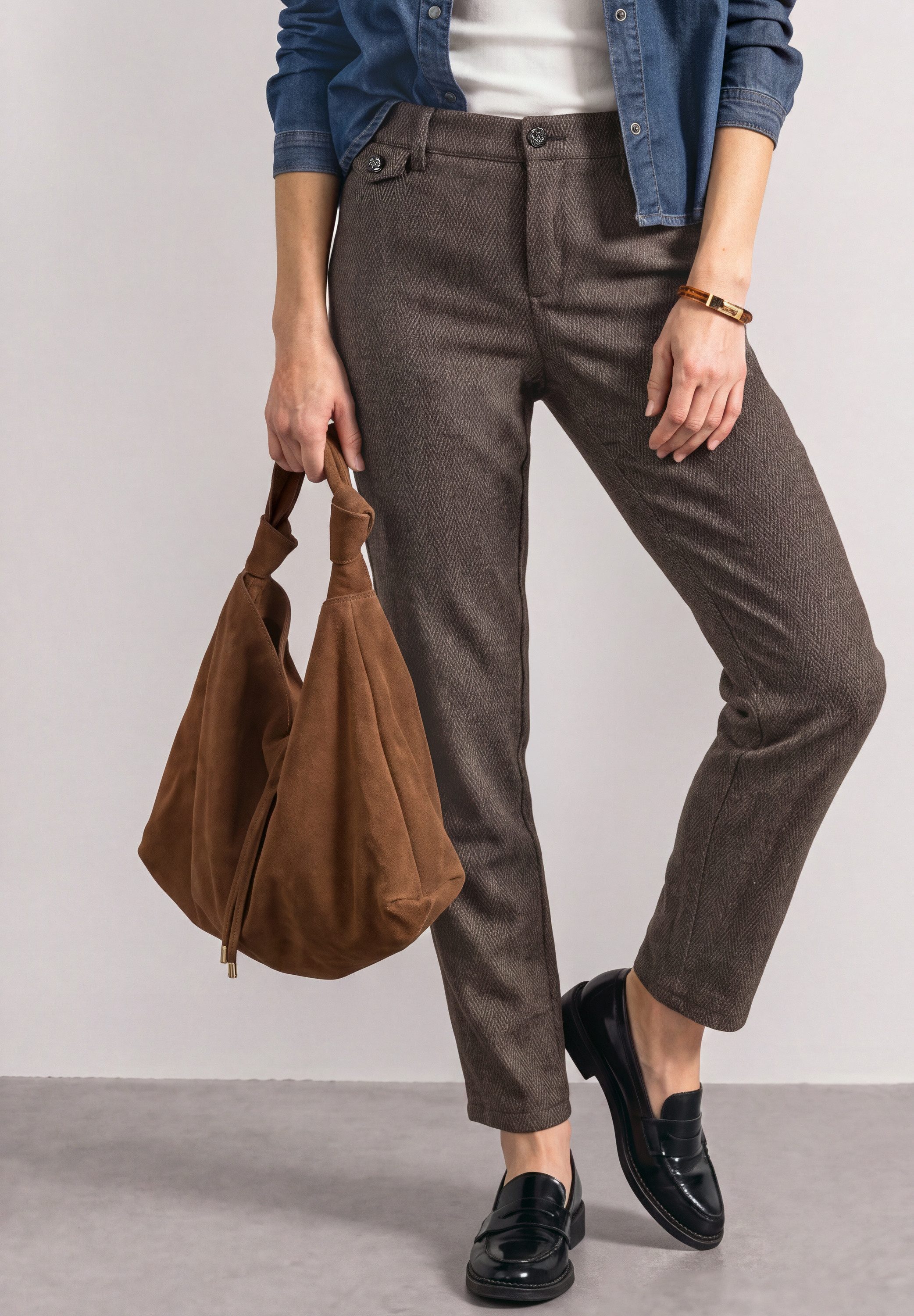 STREET ONE Chinohose Style Anouk mit Fishbone-Muster / Viskose-Stretch