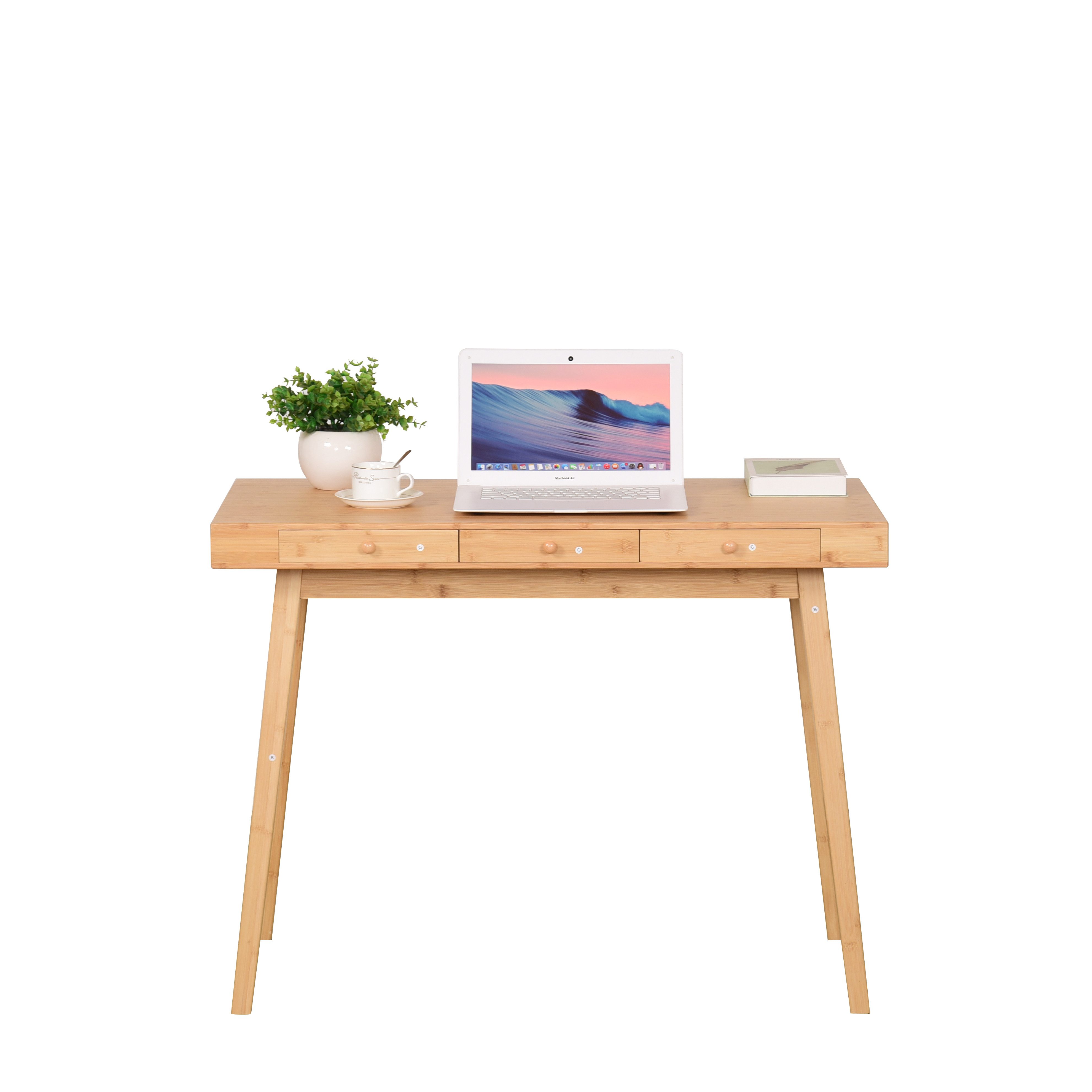 AD.CON Schreibtisch Schreibtisch mit 3 Schubladen aus Bambus Arbeitstisch für Büro