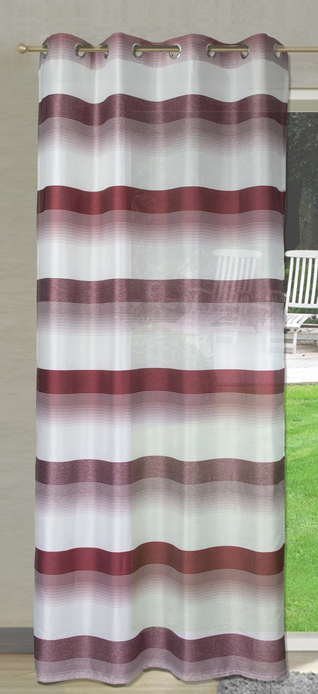 EXPERIENCE Vorhang Ösenschal Seitenschal Vorhang 2421 140x245 cm Gestreift Weiß Grün Blau Grau Rot (1 St), Ösen, halbtransparent, Webstreifen, mit 8 Ösen – Bild 2 von 5