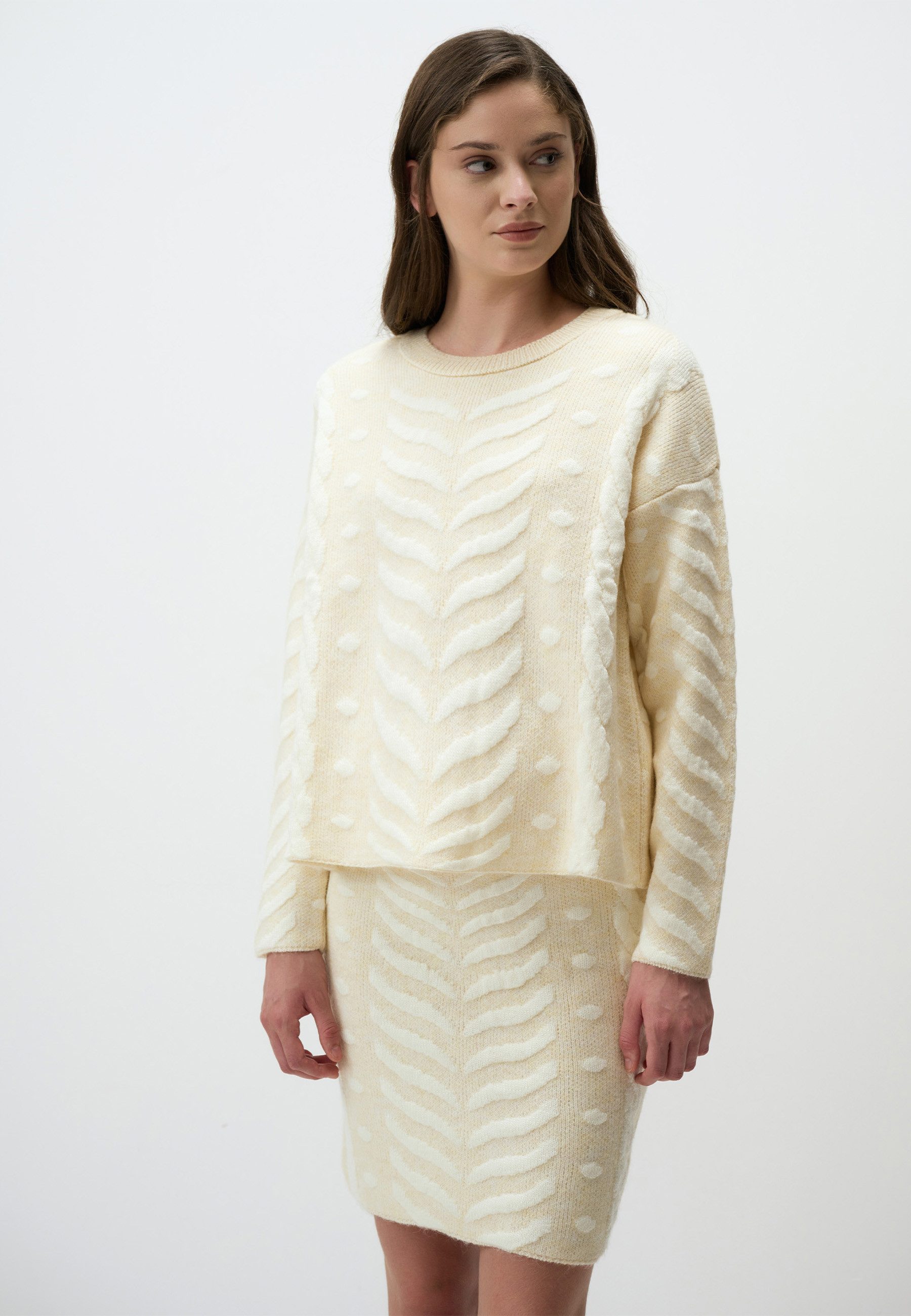 Jimmy Key Strickpullover Hellgelb Strukturiert Gestrickt Pulli