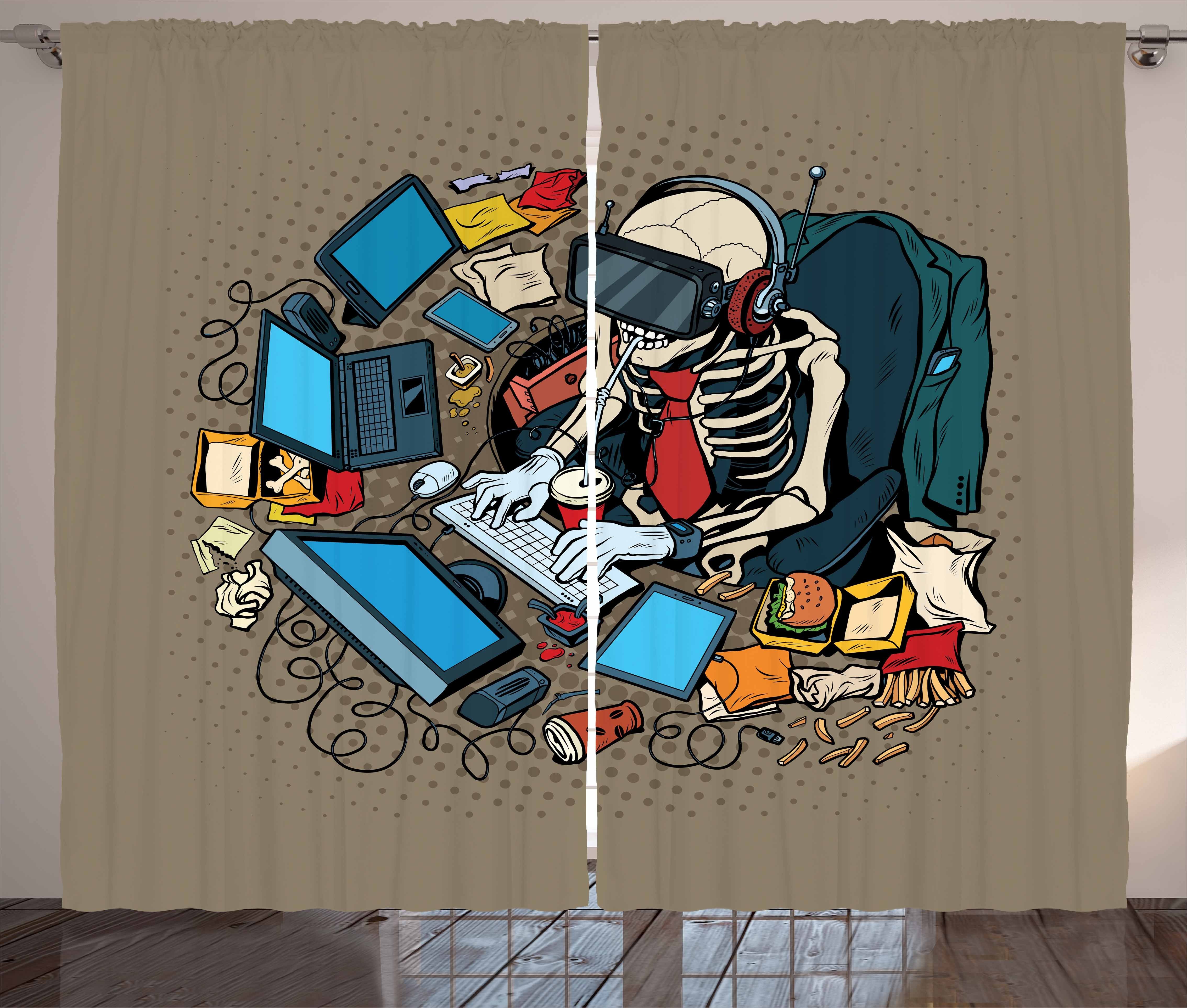 Skelett der Haken, Abakuhaus, Schlaufen Reality Schlafzimmer Gamer Virtual in mit Vorhang Gardine Kräuselband und