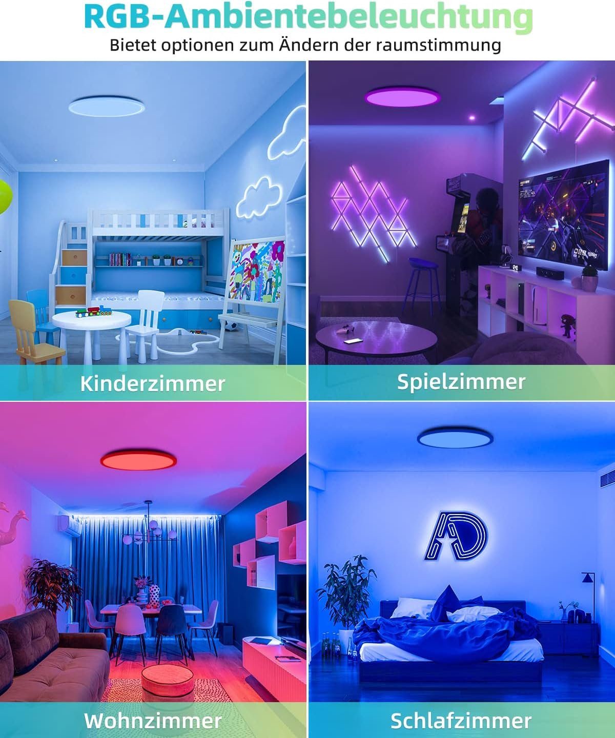 LED Fernbedienung integriert, 1600LM Daskoo 18W Ø295×25mm, RGB, Dimmen RGB Deckenlampe mit Deckenleuchten RGB, fest Stufenloses