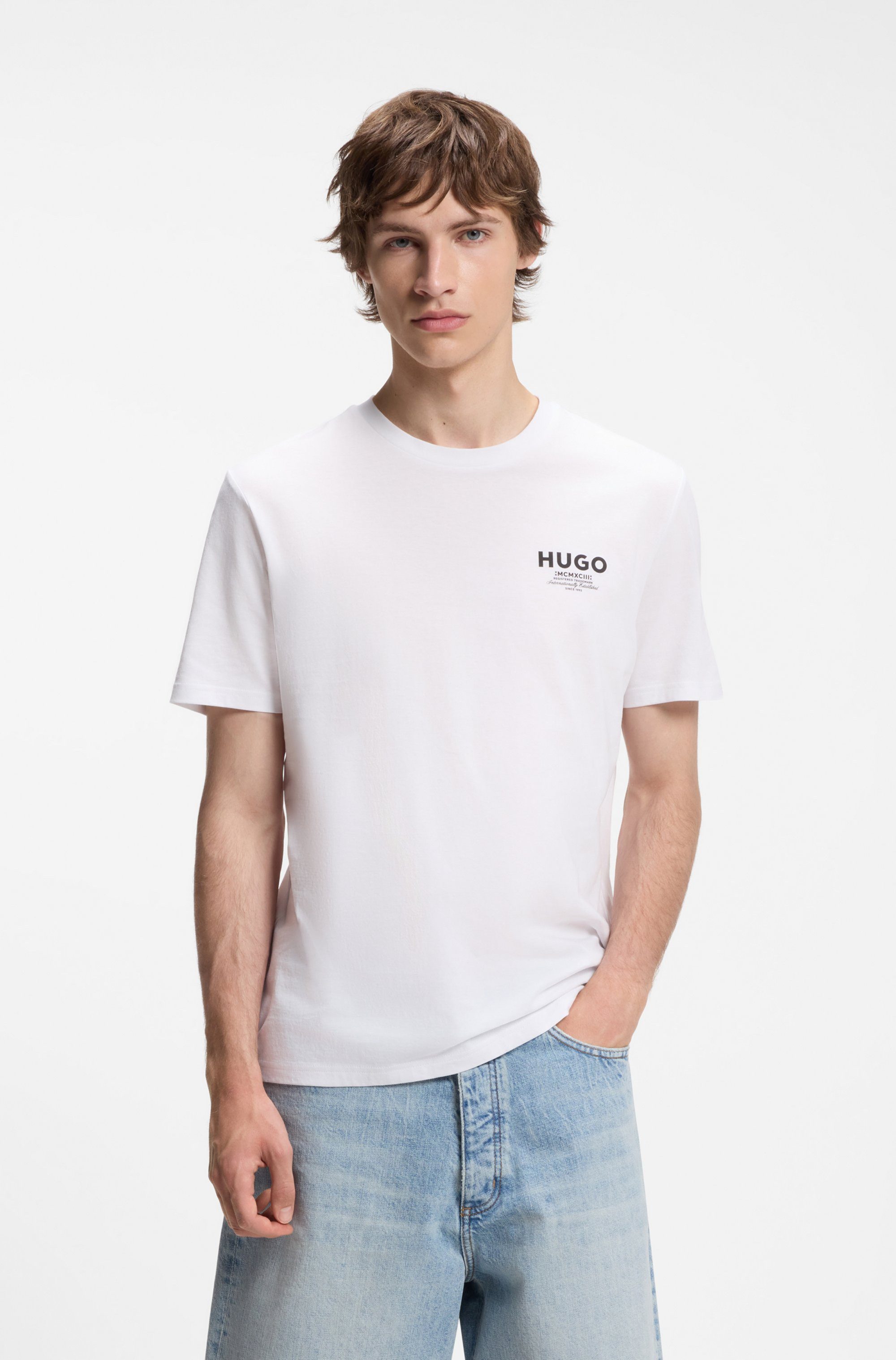 HUGO T-Shirt Nesptee Rundhalsausschnitt, Regular Fit, reine Baumwolle