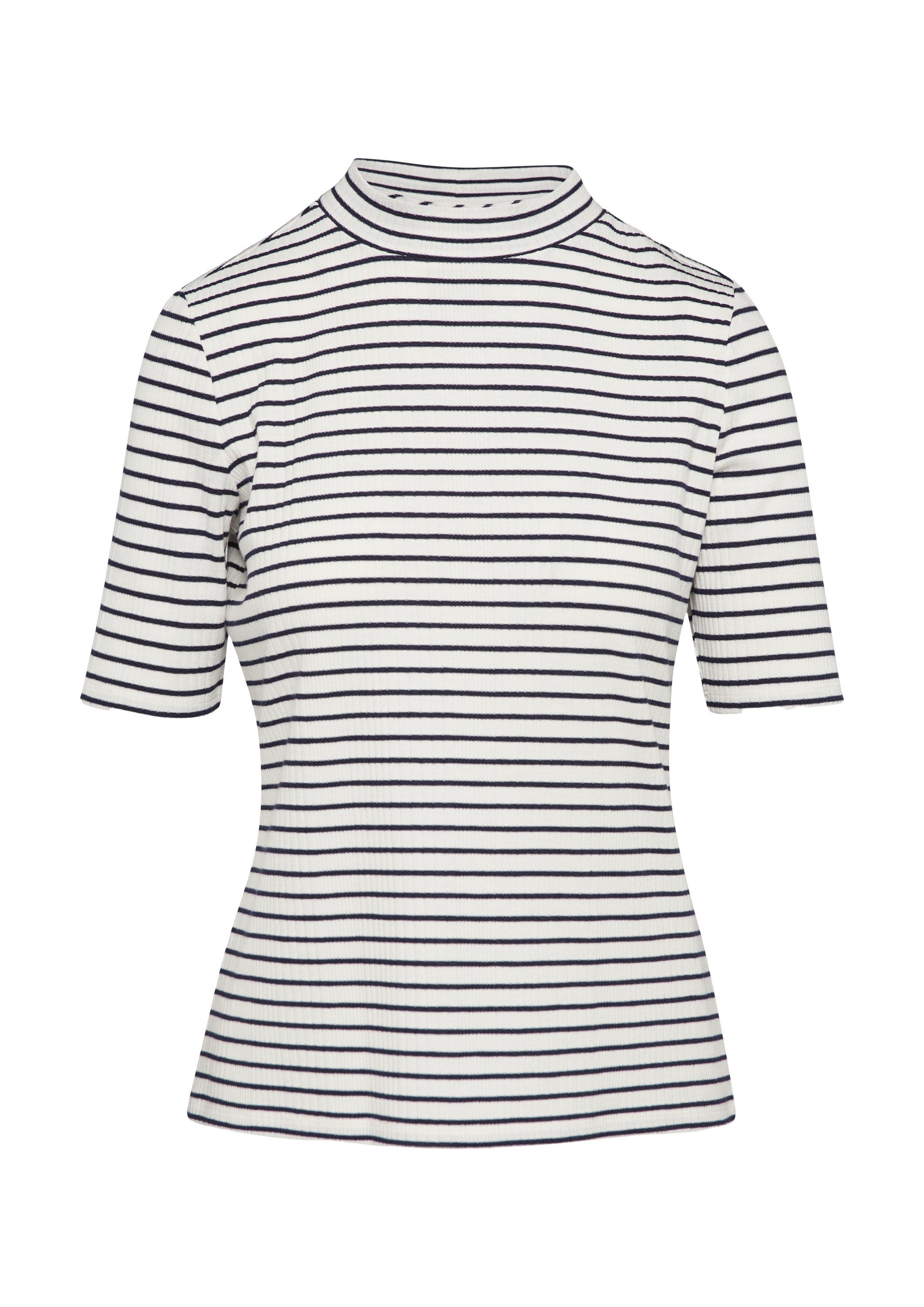 comma Kurzarmshirt T-Shirt Geripptes Jersey-Shirt mit Stehkragen günstig online kaufen