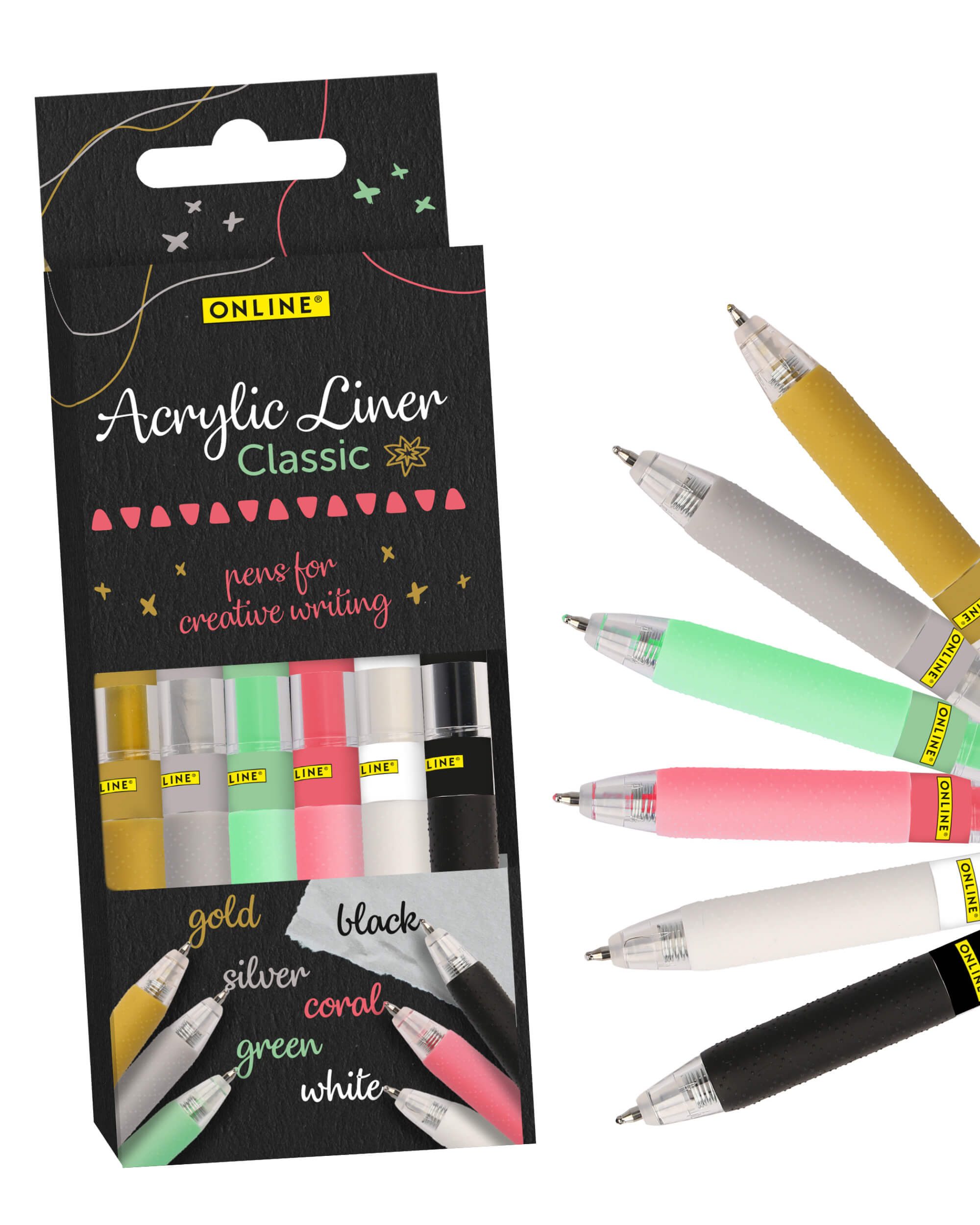 Online Pen Fineliner Acrylic Liner Classic, 6er Set Acrylic Liner mit stark deckender Acrylfarbe