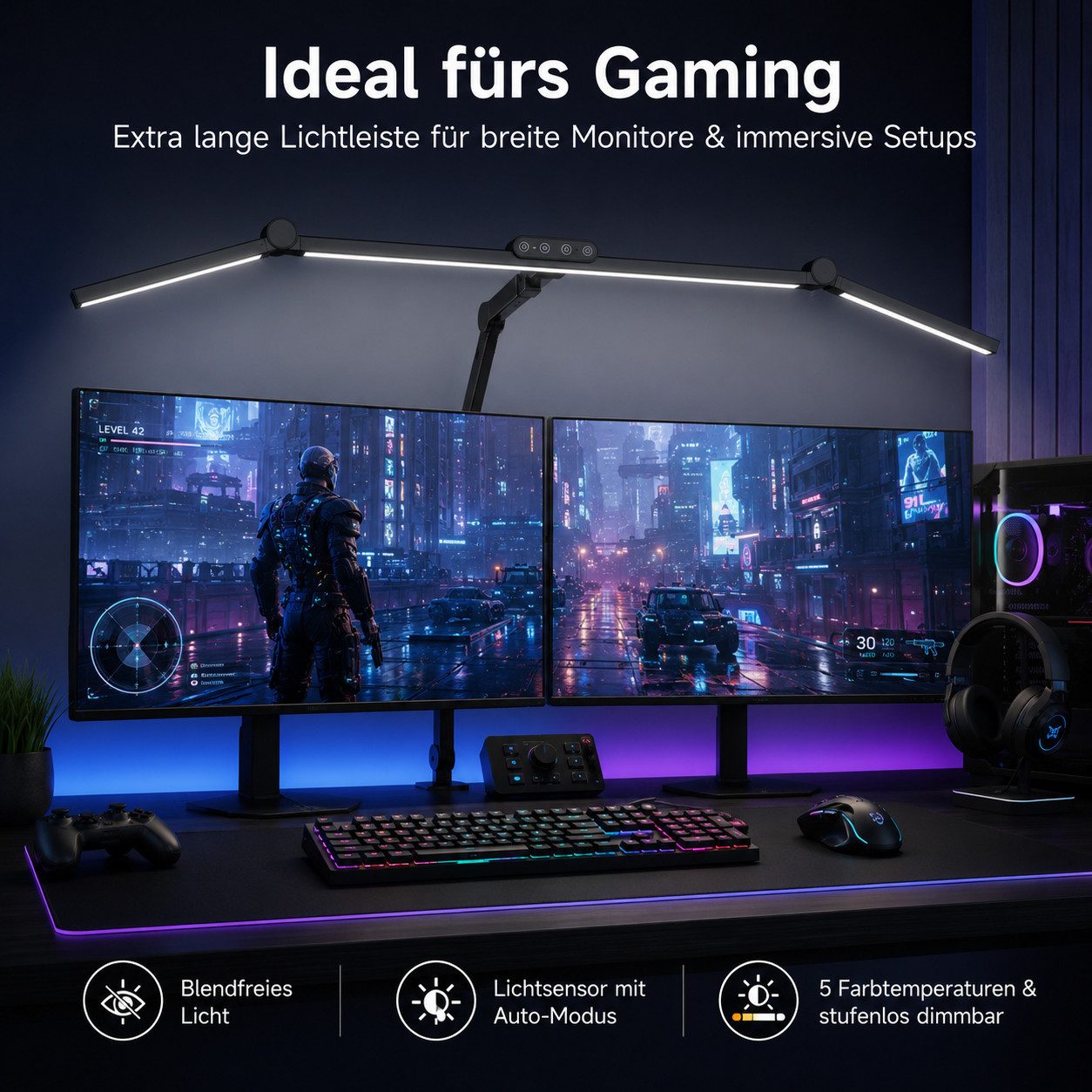 Cozy Vent LED Schreibtischlampe LED Schreibtischlampe extra lang 3000–6000K mit Lichtsensor, LED fest integriert – Bild 4 von 5