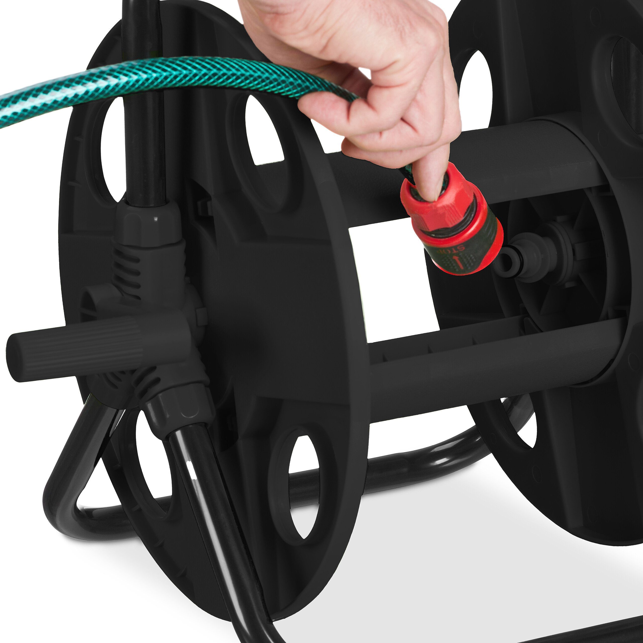 Relaxdays Schlauchtrommel Aus Stahl – Für Bis Zu 60 M Schlauch, Mit Klickkupplungen & Boden-/Wandmontage