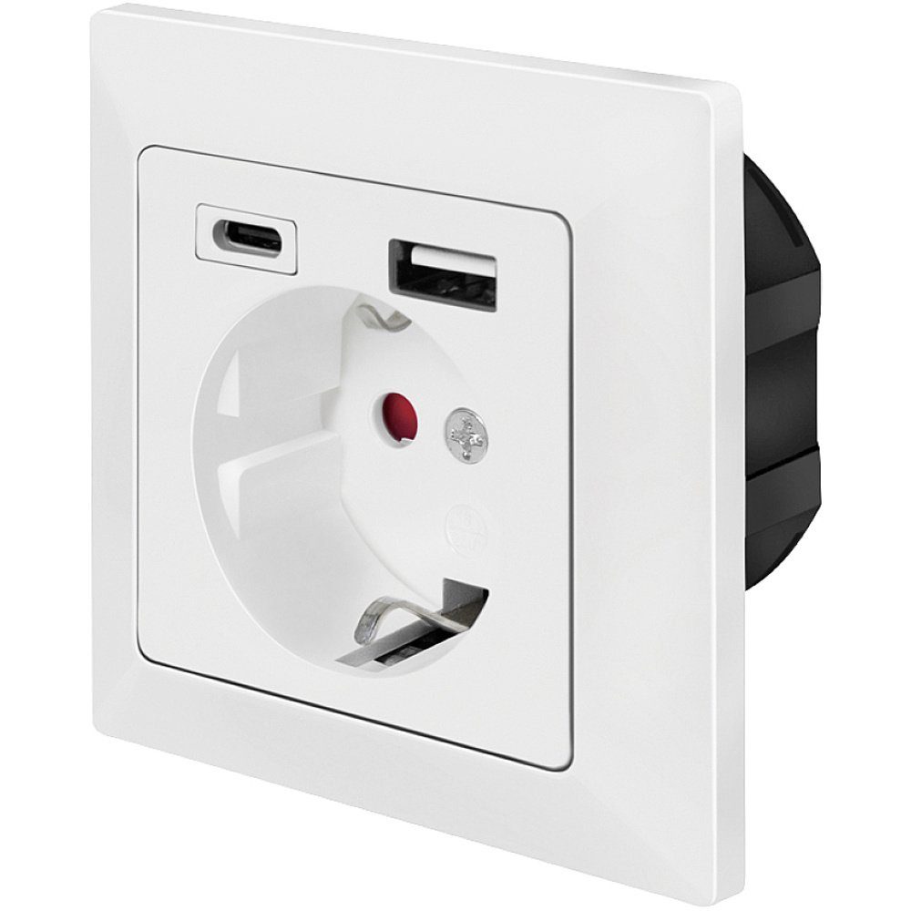 LogiLink Steckdose LogiLink PA0262 Unterputz-Steckdose mit USB-Ladeausgang, erhöhter Be