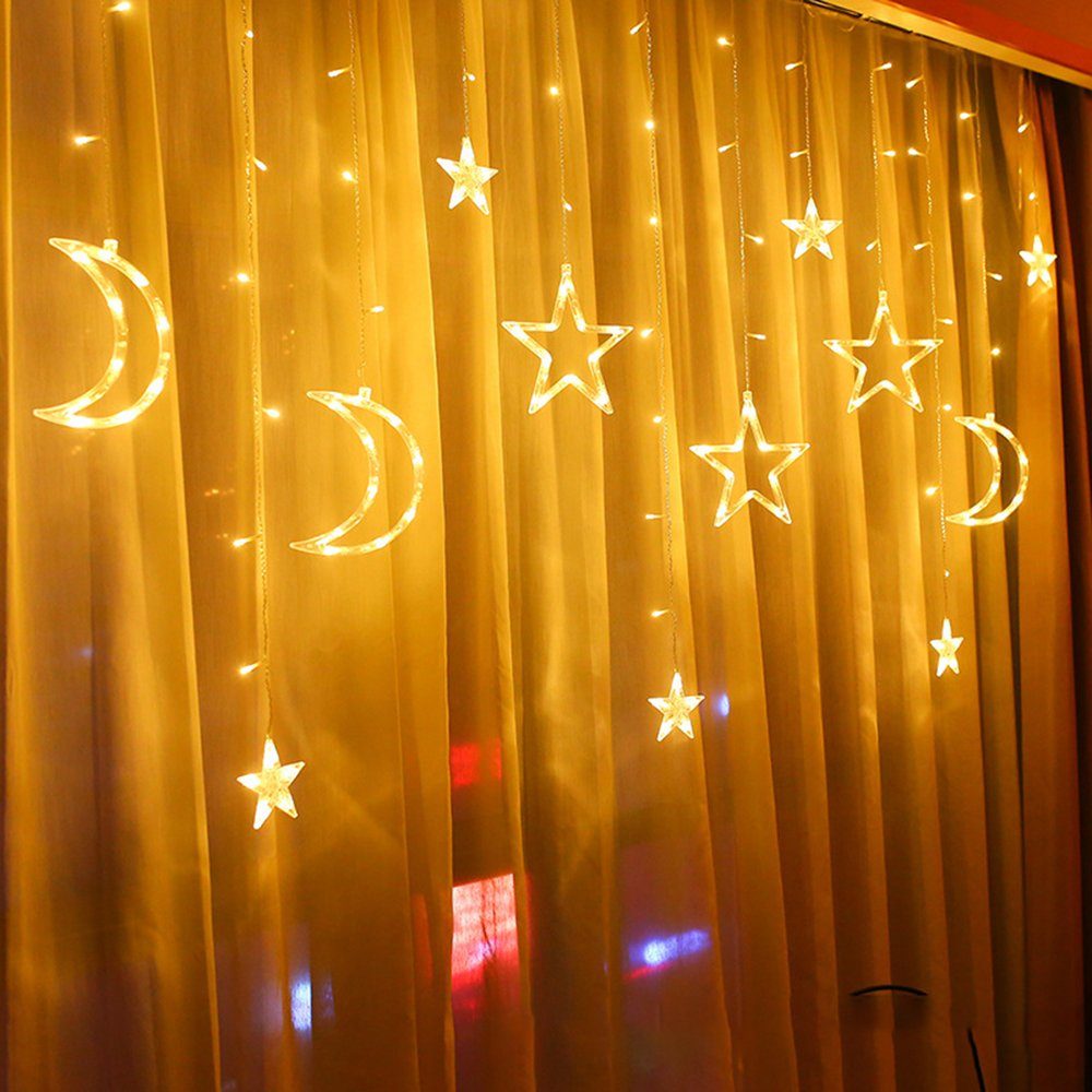 MUPOO LED-Lichtervorhang Lichtervorhang mit Ramadan dekoration, Vorhanglichter Deko, 8 Warmweiß Modi, Mubarak Ramadan Eid Lichterketten LED geschenke LED