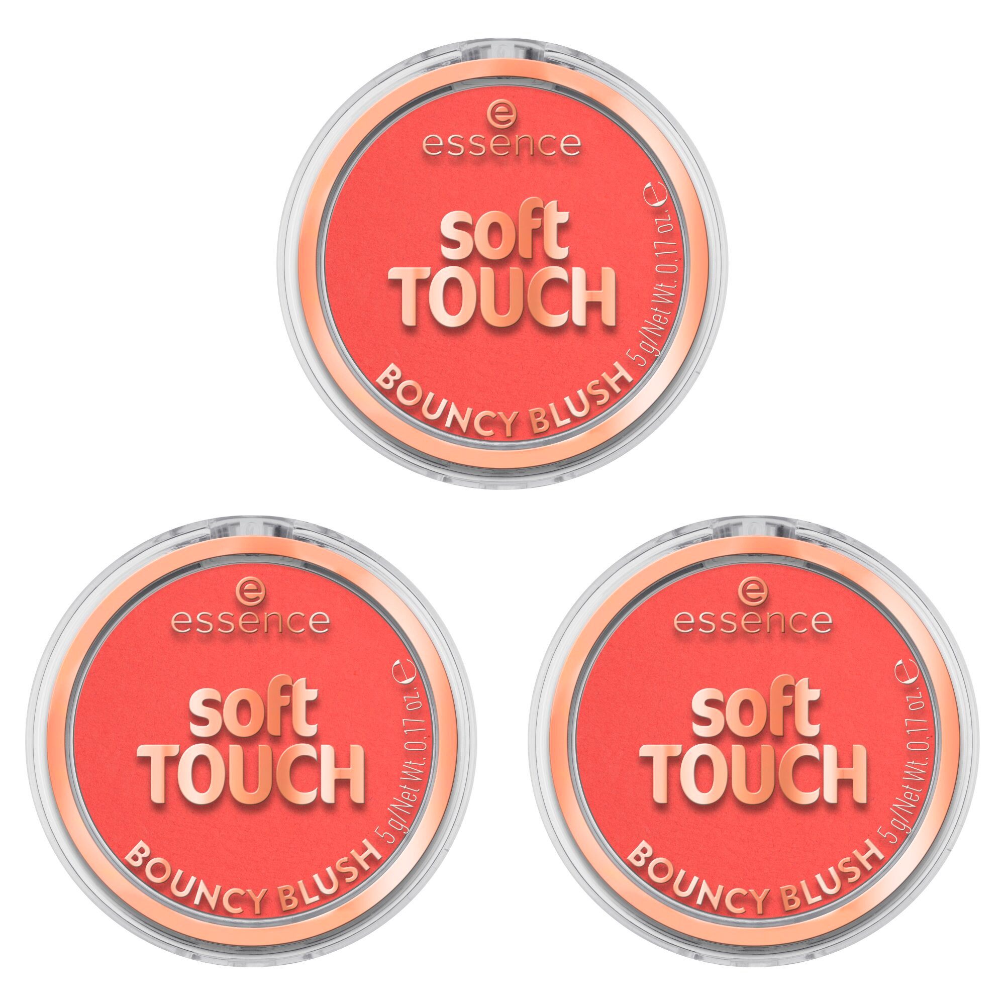 Essence Румяна soft TOUCH BOUNCY BLUSH, 3-tlg., 3-tlg., mittlere Deckkraft, langanhaltend, mattierend, alle Hauttypen