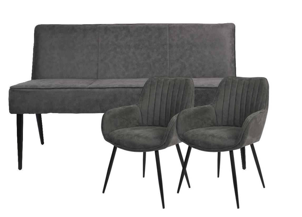 YOZI Sitzbank Sitzbank & Esszimmerstuhl Set, Dunkelgrau, Metallbeine schwarz (3-St)