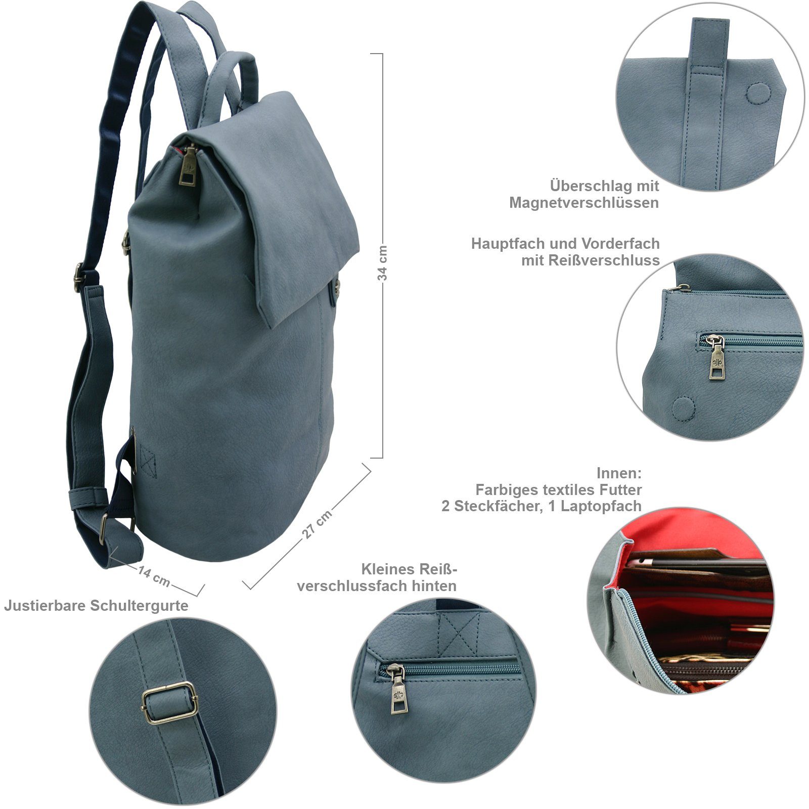 J JONES JENNIFER JONES Cityrucksack - Damen Daypack - Modischer handlicher günstig online kaufen