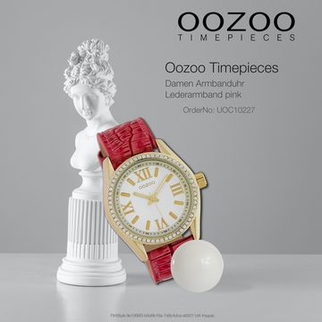 OOZOO Quarzuhr Oozoo Damen Armbanduhr Timepieces Analog, Damenuhr rund, groß (ca. 40mm) Lederarmband pink