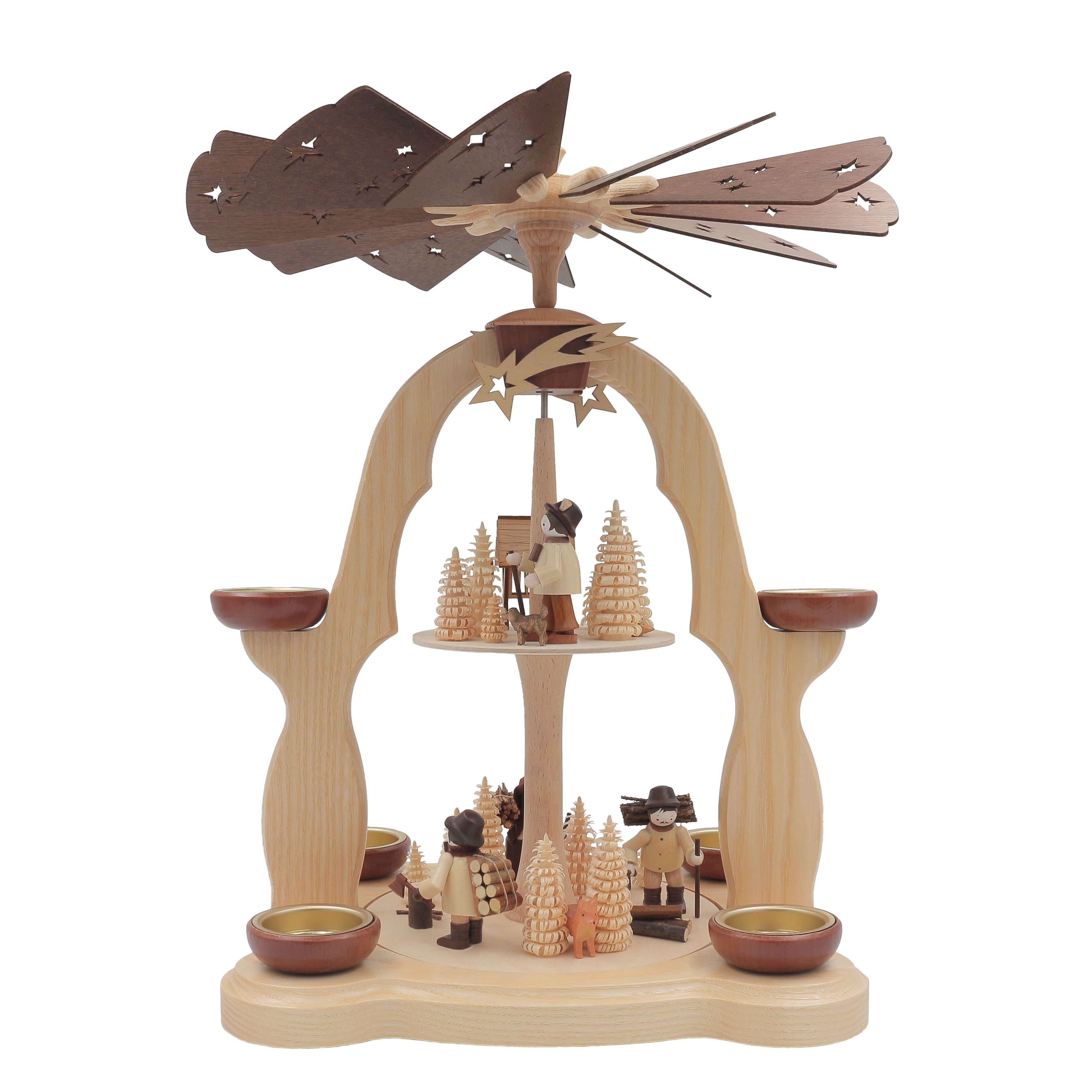 Dieter Legler GmbH & Co. KG Weihnachtspyramide 2 stöckigeTisch Pyramide Waldleute & Jäger 22x25x39cm - Echt Erzgeb.