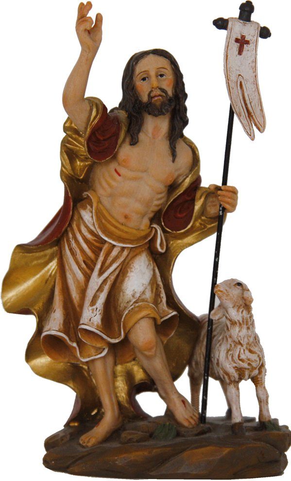 Dekofigur Heiligenfigur Jesus Auferstehung mit Lamm 14 cm