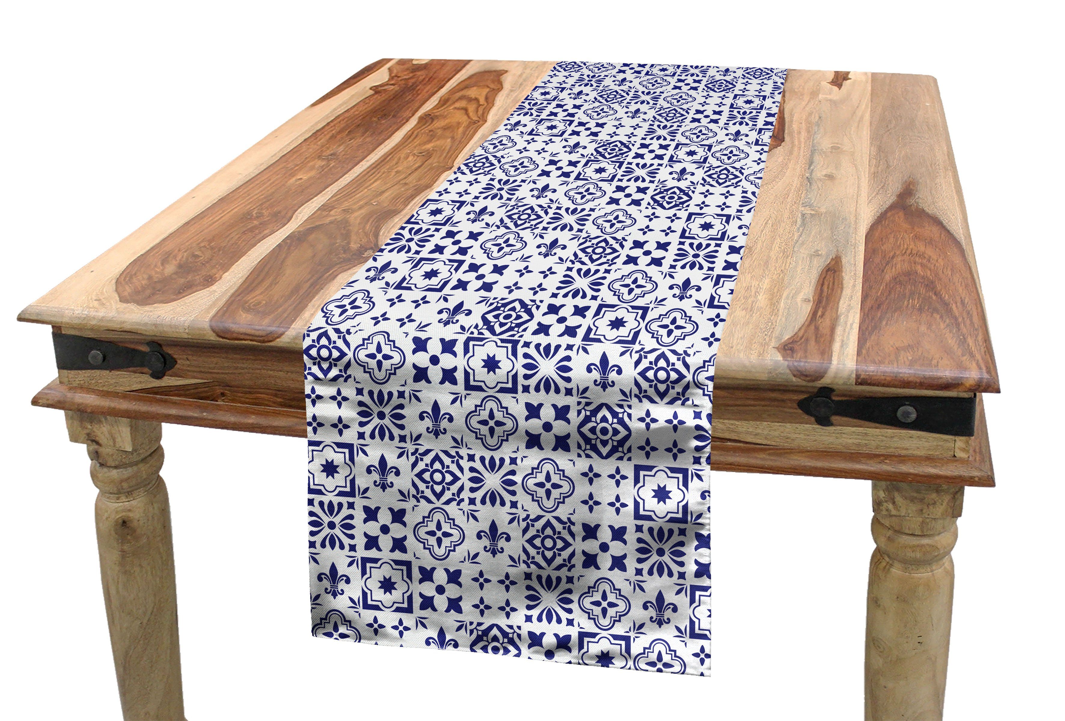 Abakuhaus Tischläufer Esszimmer Küche Rechteckiger Dekorativer Tischläufer, Indigo Tile Quadrat abstraktes Muster | Tischläufer