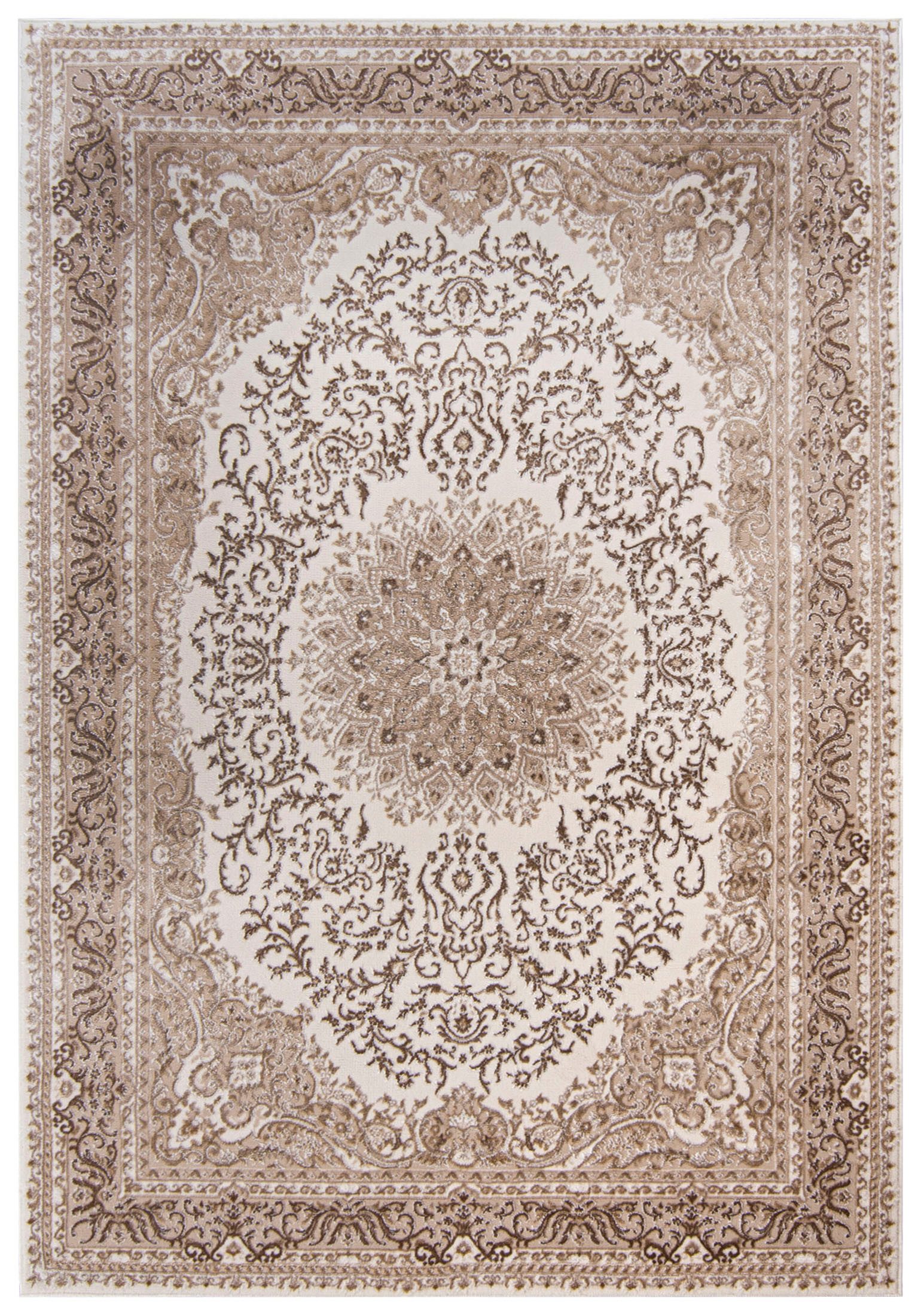 Mazovia Designteppich Klassisch Bordüre Beige Creme Wohnzimmer, Schlafzimmer, Esszimmer, Fußbodenheizung