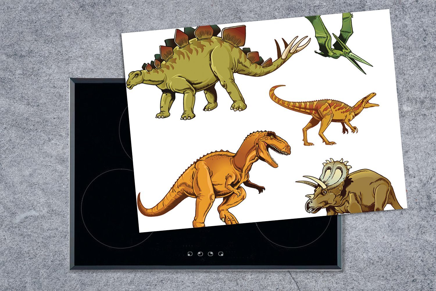 MuchoWow Herdblende-/Abdeckplatte Dinosaurier - Zeichnung Arbeitsfläche tlg), Ceranfeldabdeckung Vinyl, - (1 cm, nutzbar, Kinder, - Mobile Jungen 70x52