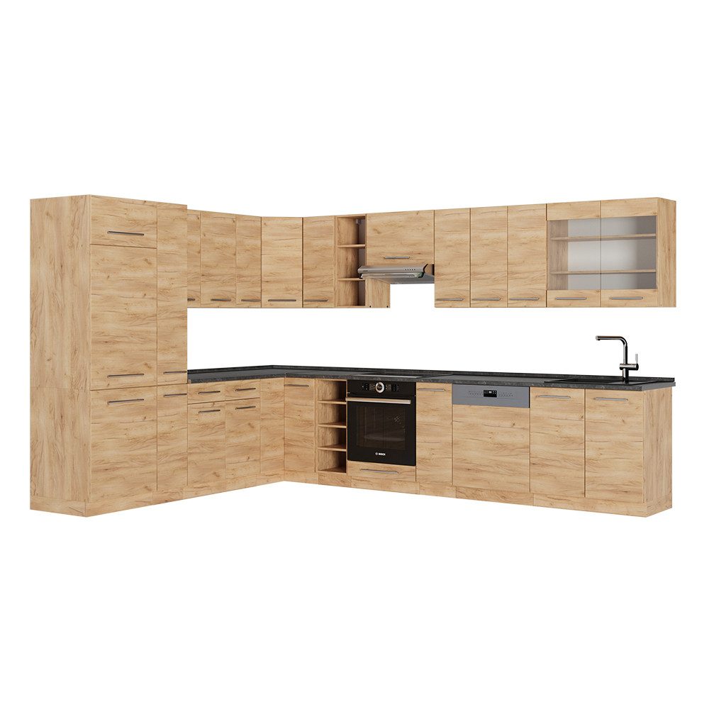 Vicco Winkelküche Fame-Line, Goldkraft Eiche/Goldkraft Eiche, 347 x 46 cm ohne Arbeit...