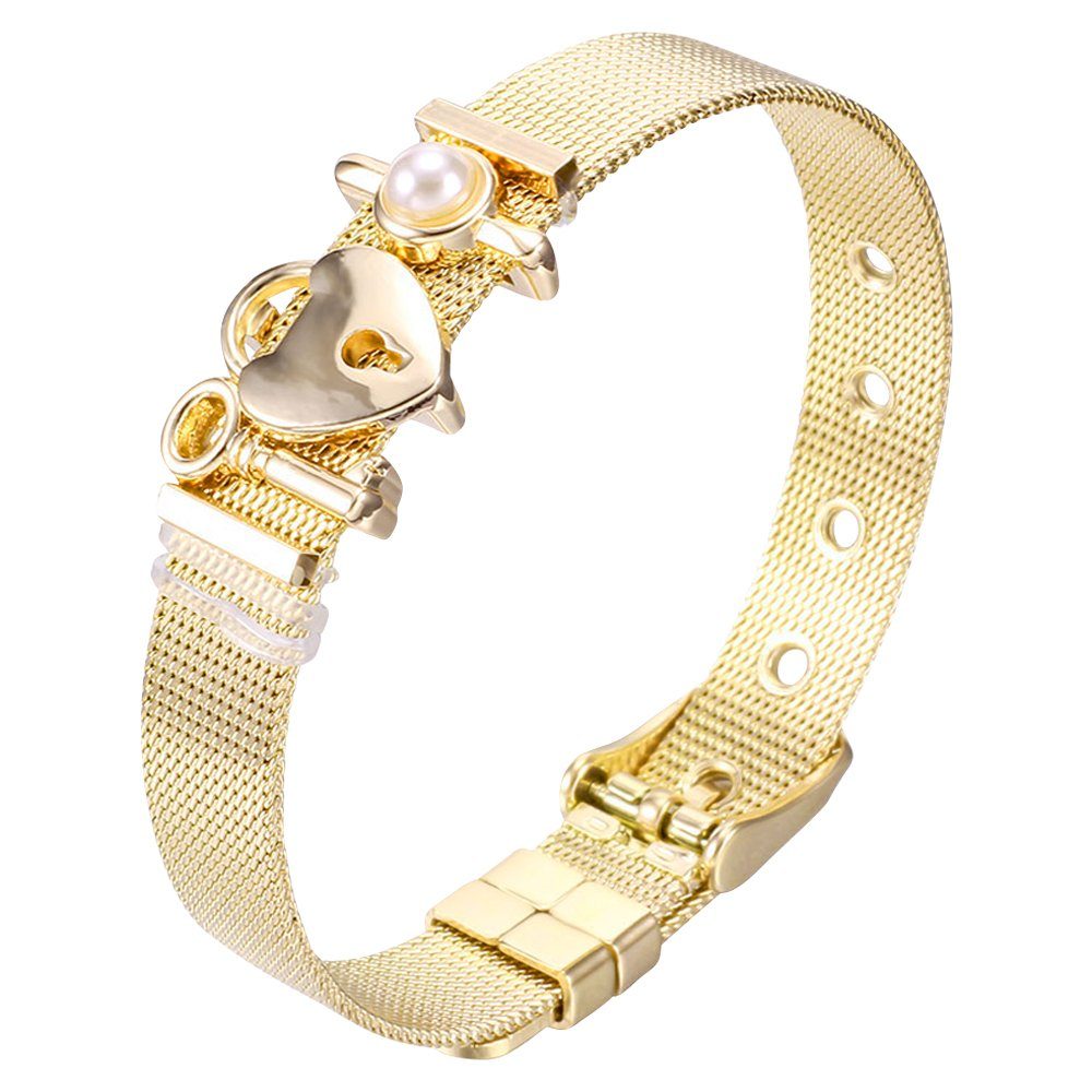 Heideman Armband Milanaise Charms "Schloss" verschiedenen und (Armband, goldfarben Geschenkverpackung), Perle inkl. mit