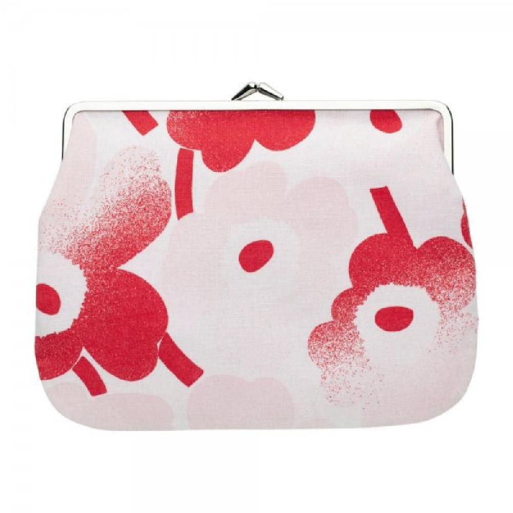 Marimekko Handtasche Portemonnaie Mini Unikko Puolikas Kukkaro Häivähdys Weiß Rot (11x13 cm