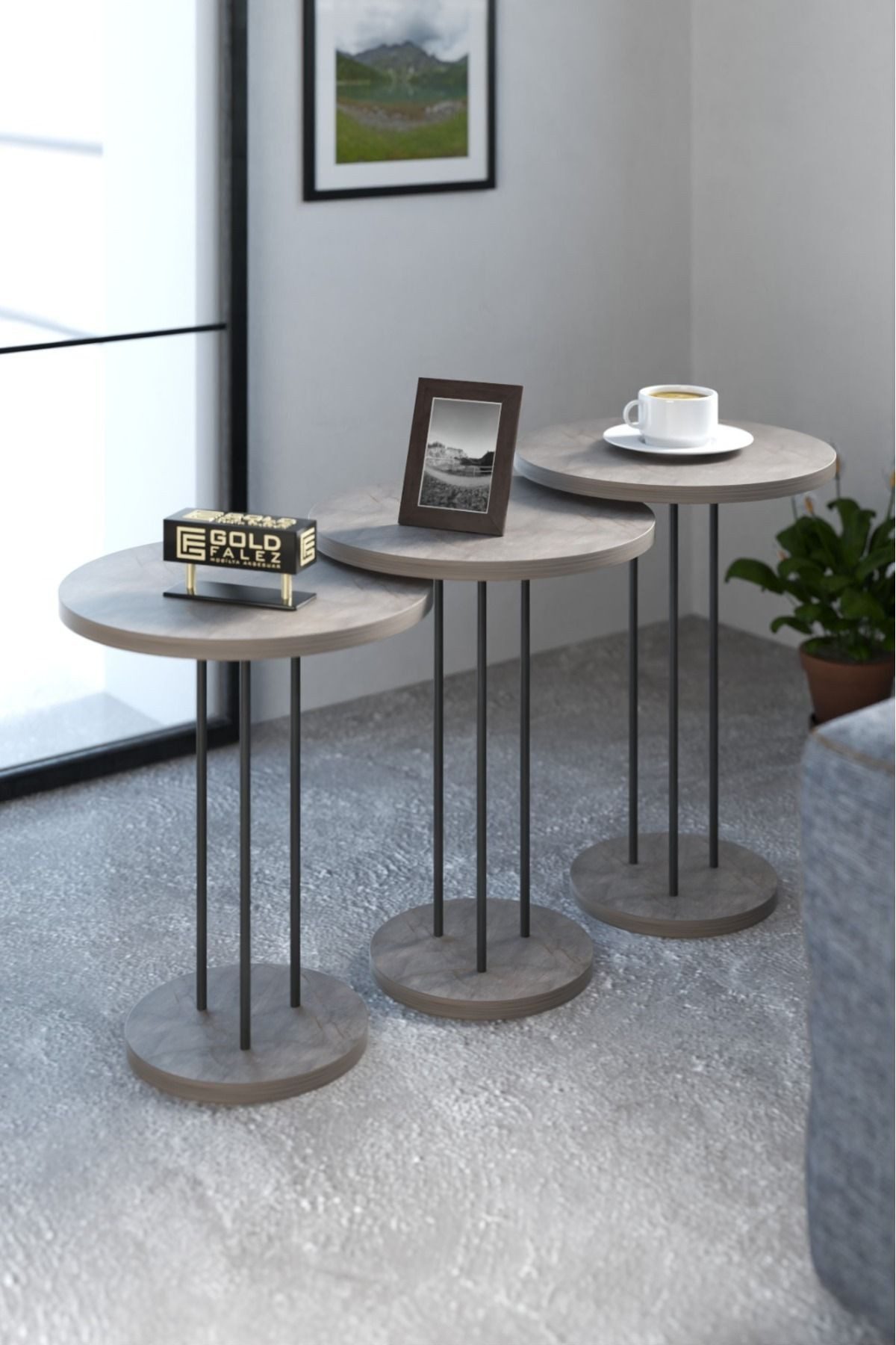 en.casa Couchtisch (3-St), 3er-Nesting-Set mit Ablageboden – Farbe: Grau günstig online kaufen