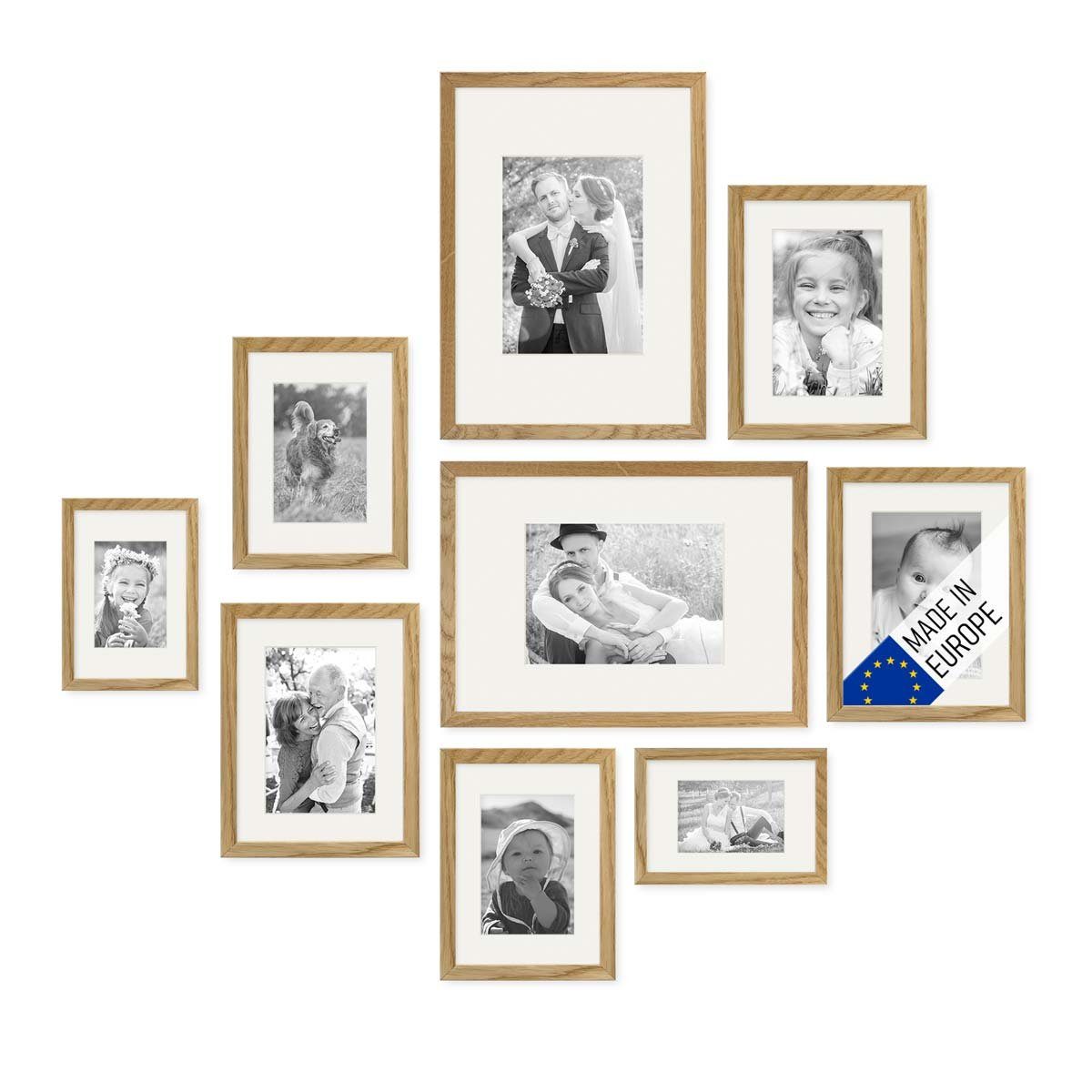 PHOTOLINI Bilderrahmen 9er Set Echtholz 10x15 bis 21x30 cm mit Passepartout, Acrylglas, (9 Rahmen), für Portraits und Aufnahmen Ihrer schönsten Momente. Reduzierter Preis € 109,99. Unverbindliche Preisempfehlung € 126,99