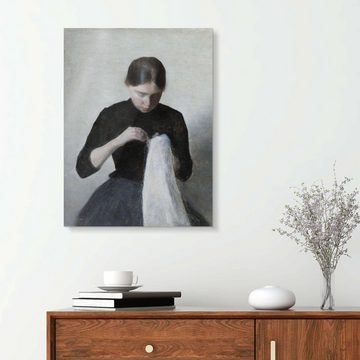 Posterlounge XXL-Wandbild Vilhelm Hammershøi, Ein junges, nähendes Mädchen, Wohnzimmer Skandinavisch Malerei