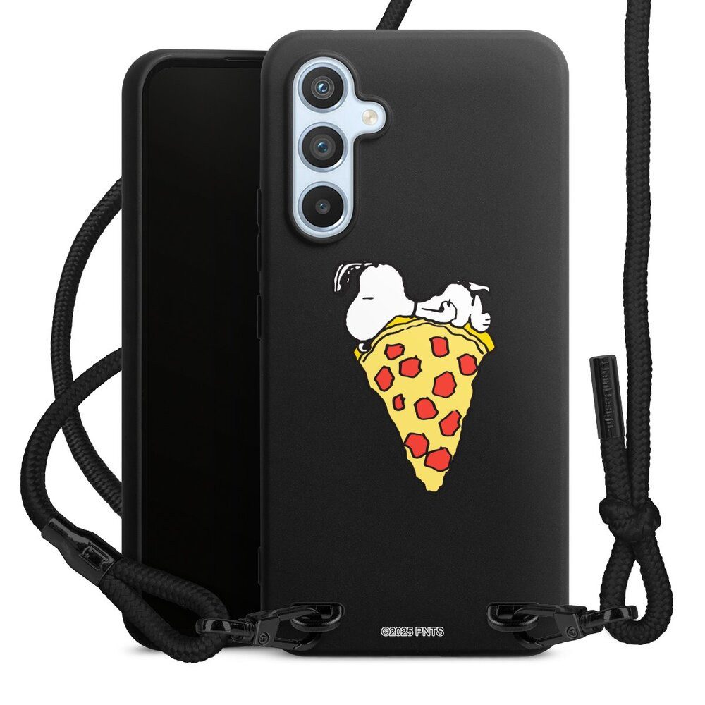 DeinDesign Handyhülle Peanuts Pizza Snoopy Snoopy Pizza Transparent, Samsung Galaxy A54 5G Premium Handykette Hülle mit Band