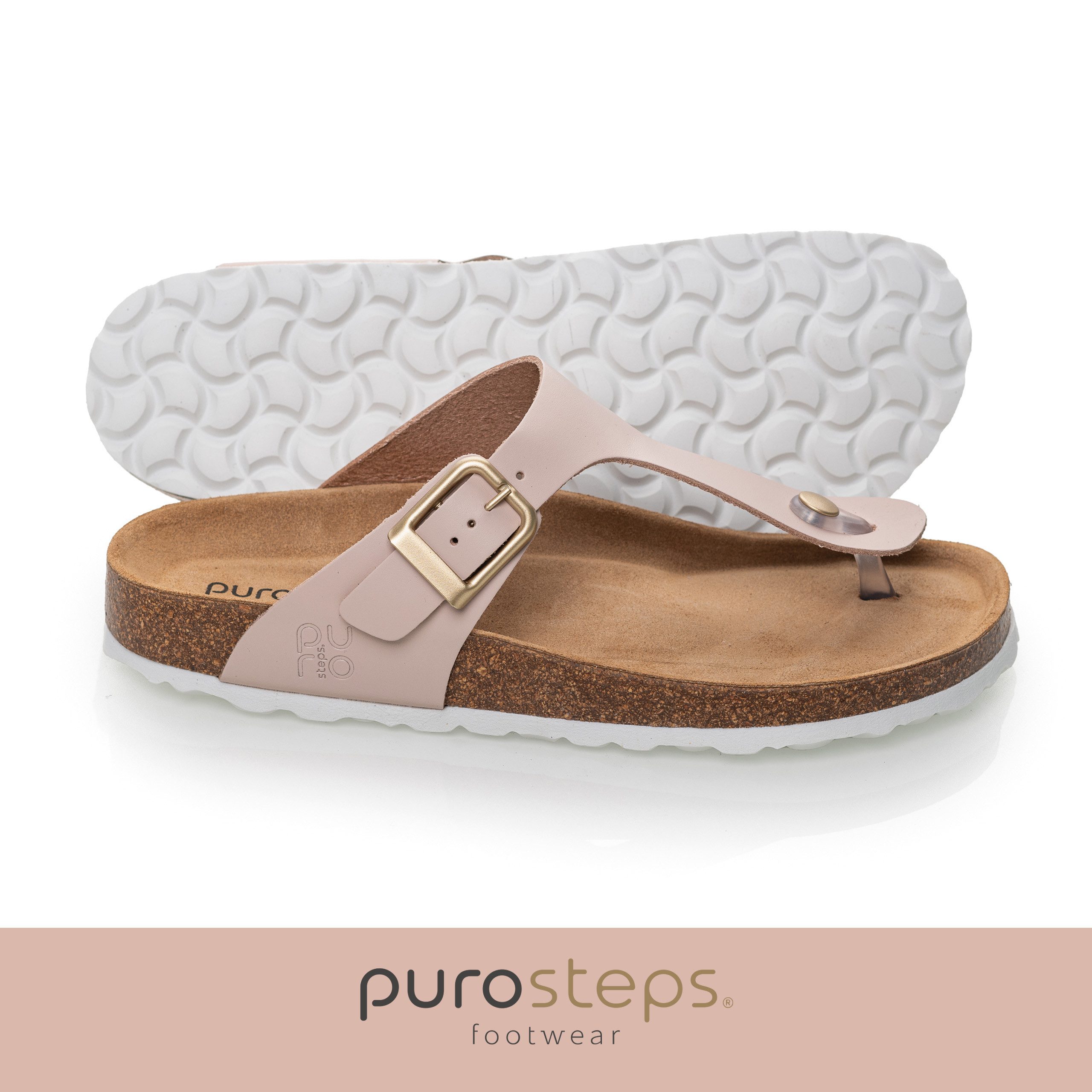 purosteps Marbella-Eco 14943-pink Sandale Echtes Leder, Natur Materialien, Komfortables Fußbett, Made in Spain