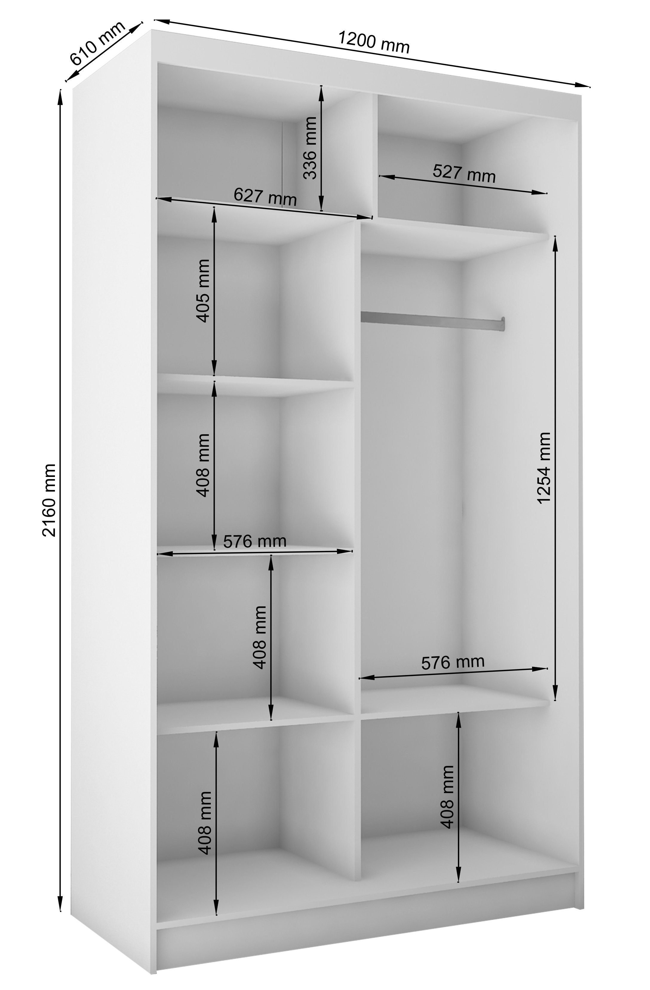 Artisan (120, 150 mit Garderobe) Schwebetürenschrank Eiche Spiegel, Kleiderschrank, breite, Modern Compleo cm SANDY