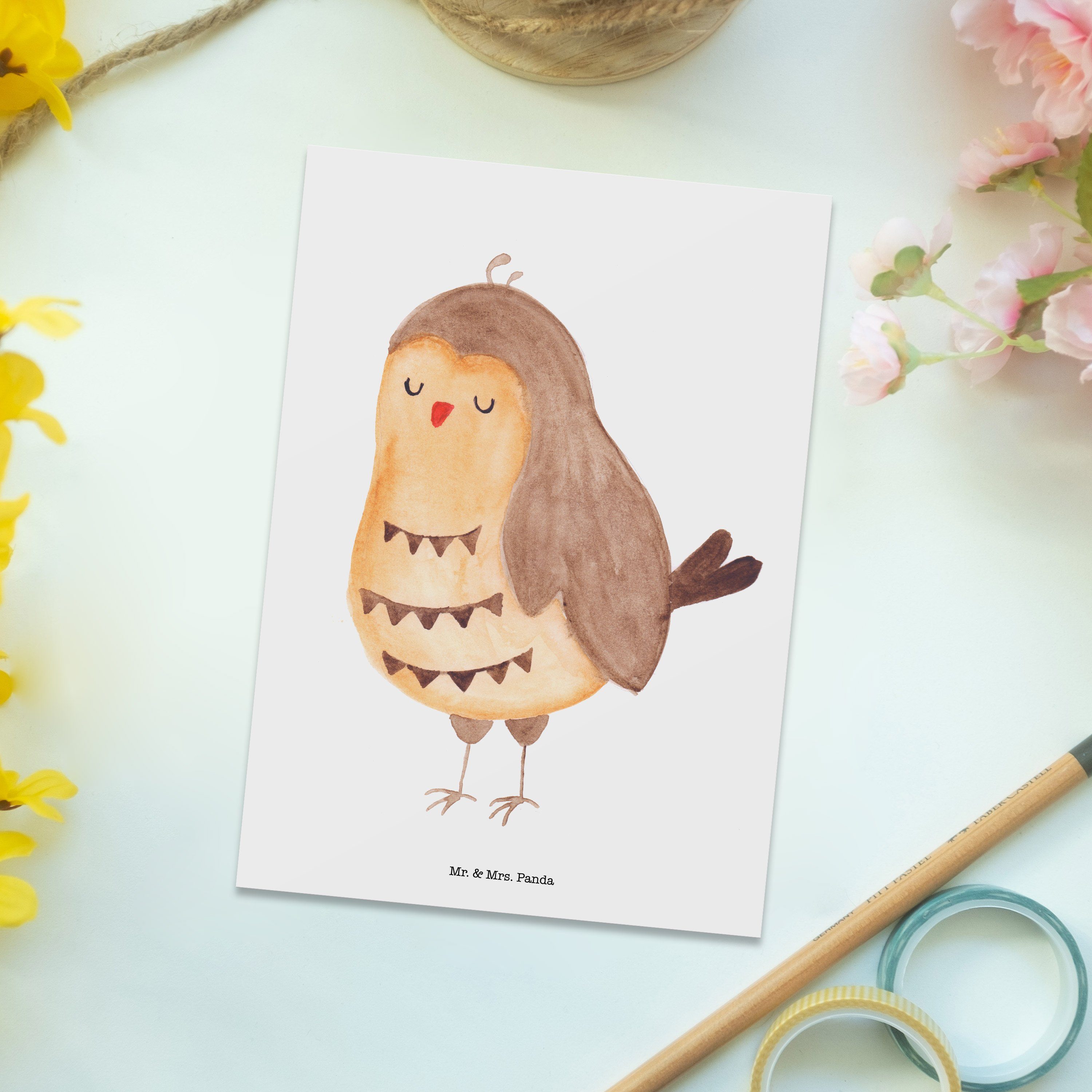 - Eule Weiß Owl Mr. Postkarte Karte, Zufrieden Panda - Grußkarte, Geschenk, & Mrs. Romantisch,