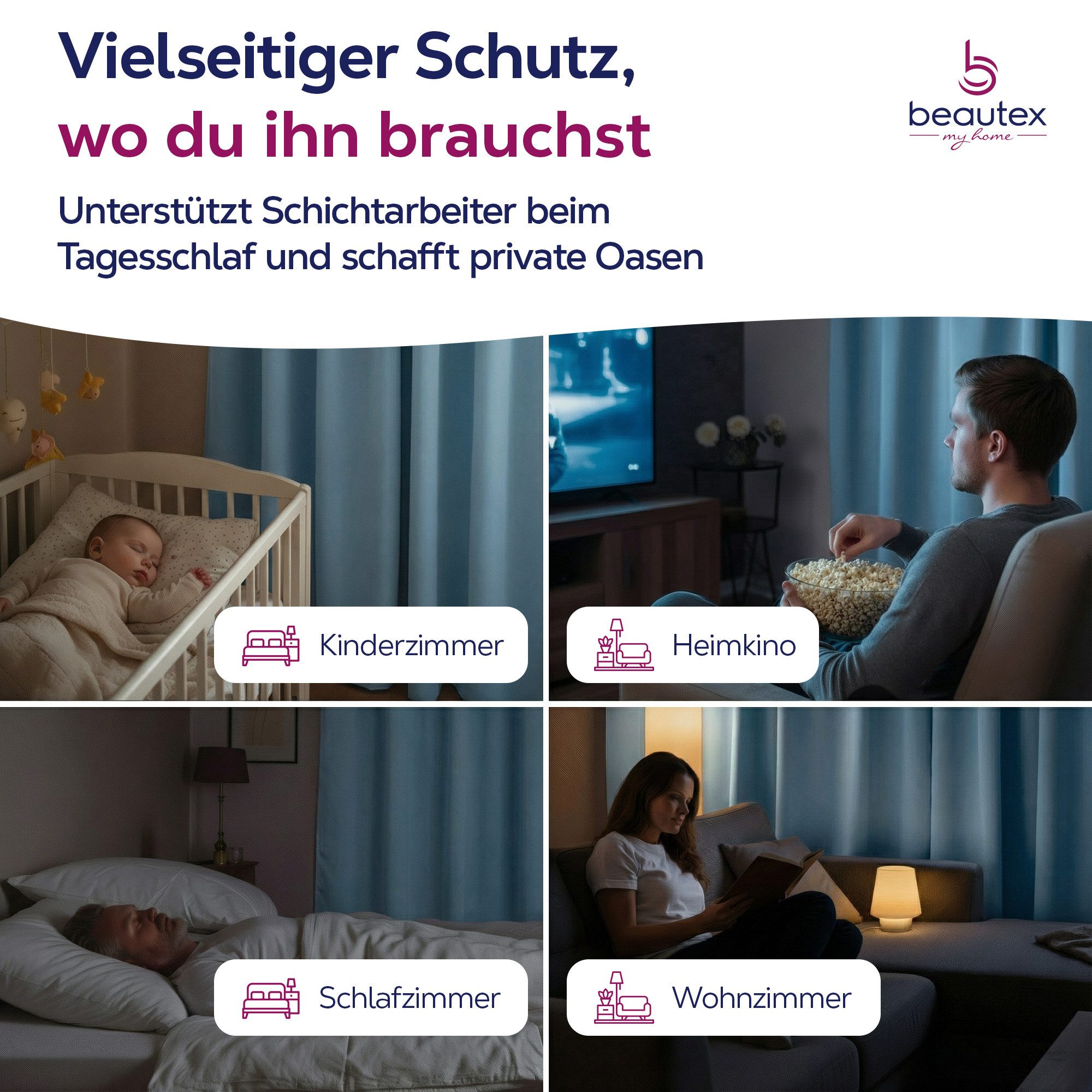 Beautex Verdunkelungsvorhang 2er Set mit U-Band, Blackout Vorhang Gardine abdunkelnd (2 St), Kräuselband, verdunkelnd, 2er Set, wärmeisolierend, blickdicht, was – Bild 4 von 5